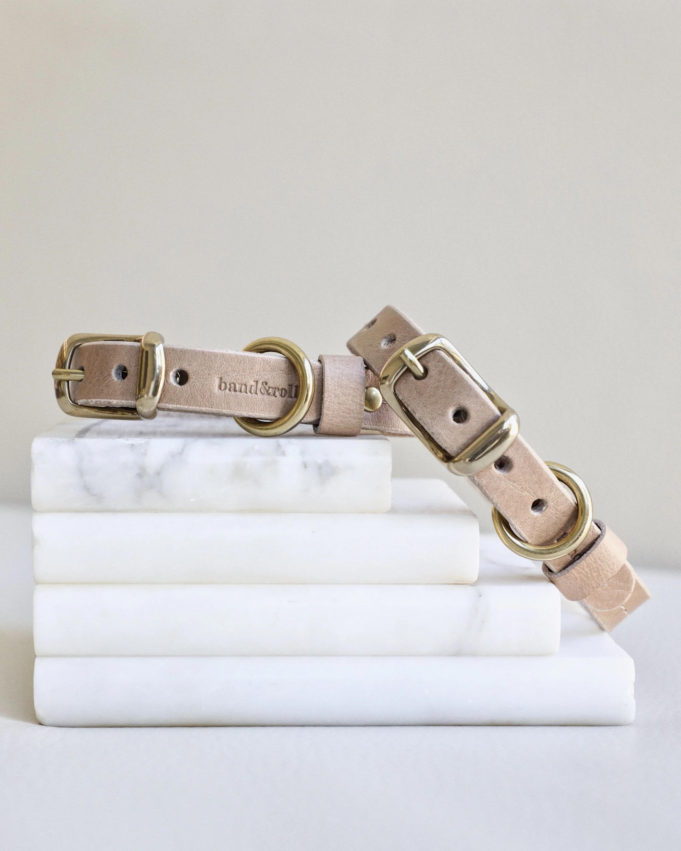 Band & Roll Leather Dog Collar in Latte - Image 2
