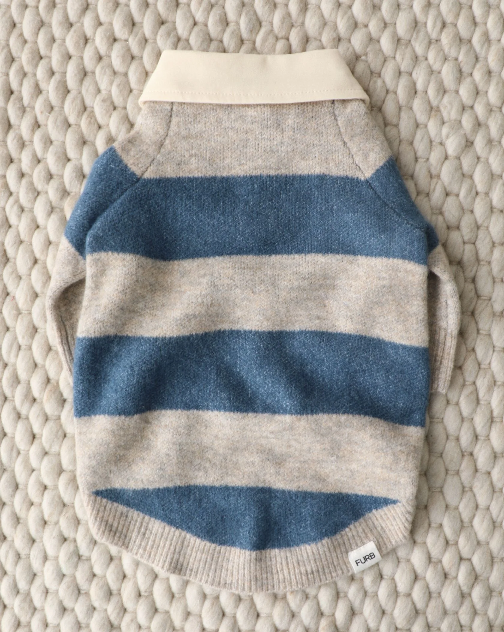 Prep School Pup Blue + Grey Striped Rugby Sweater - Image 2