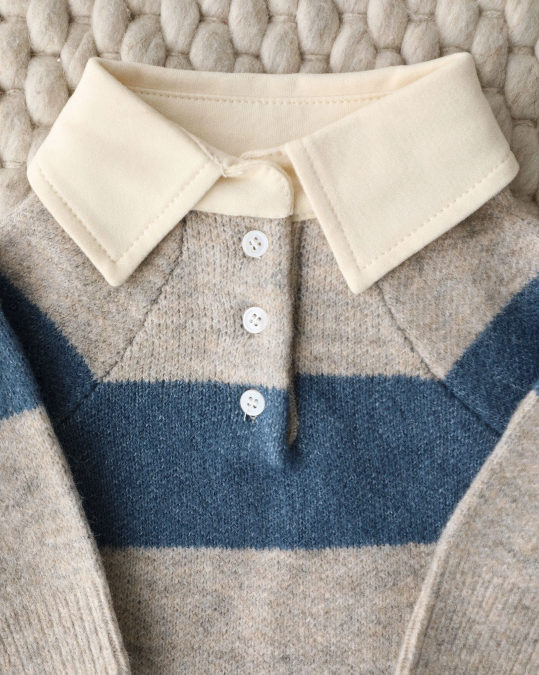 Prep School Pup Blue + Grey Striped Rugby Sweater - Image 3