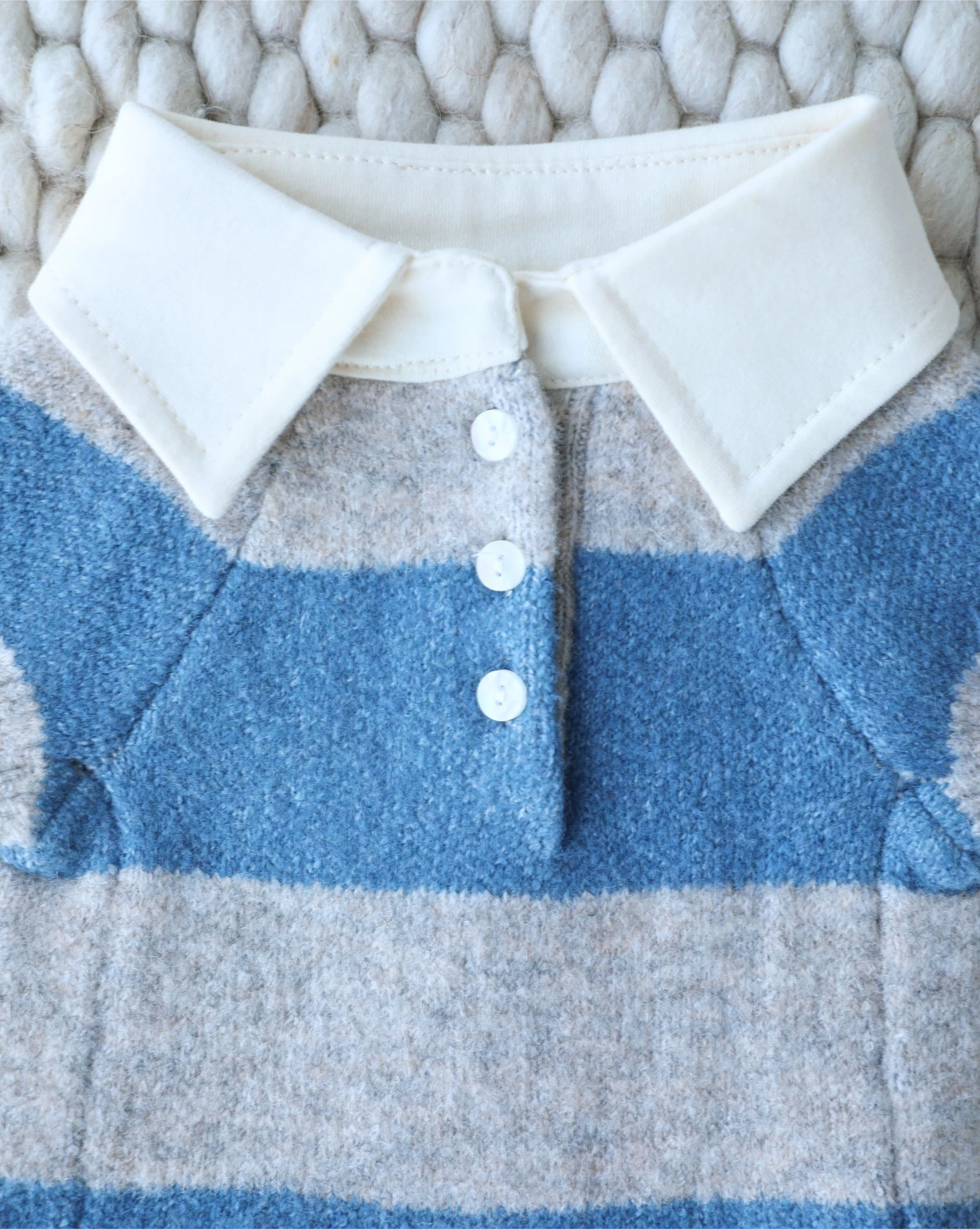 Prep School Pup Blue + Grey Striped Rugby Sweater - Image 2