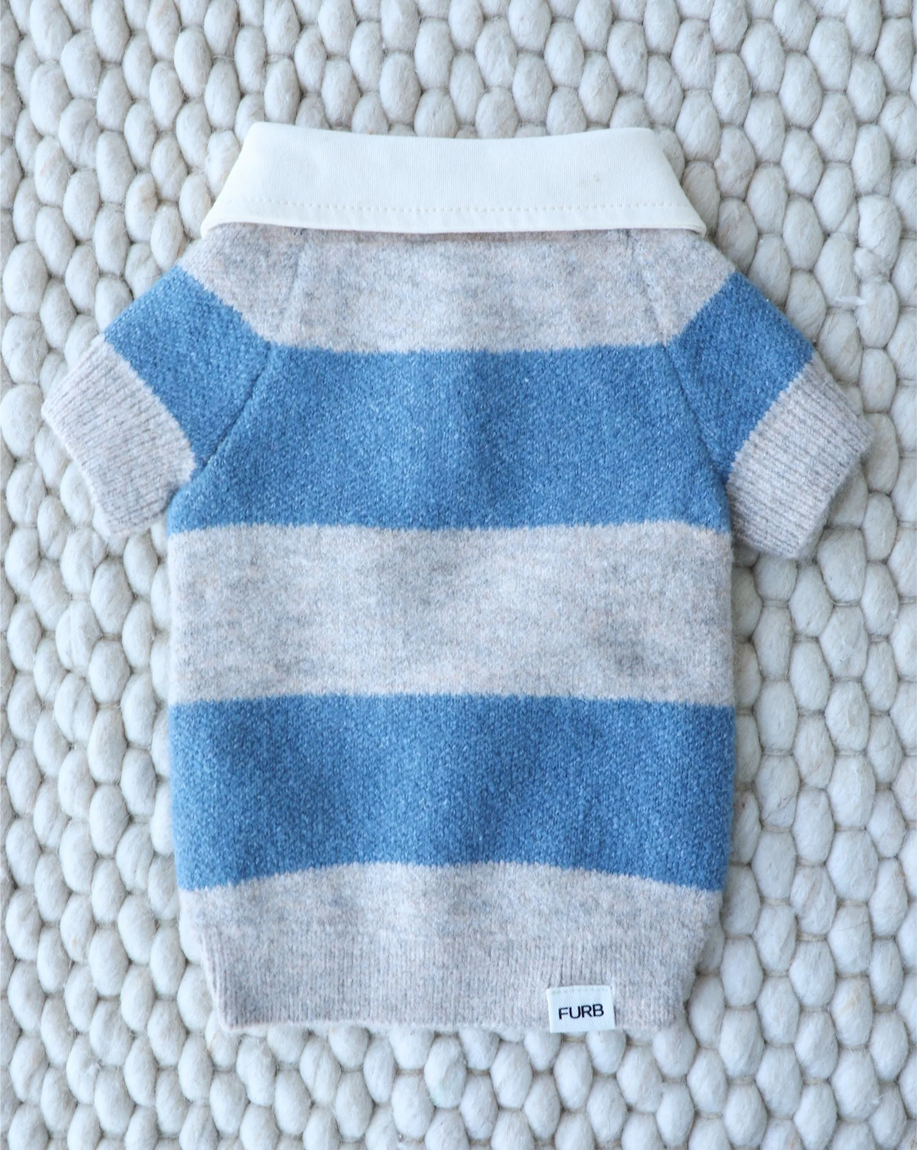 Prep School Pup Blue + Grey Striped Rugby Sweater - Image 4