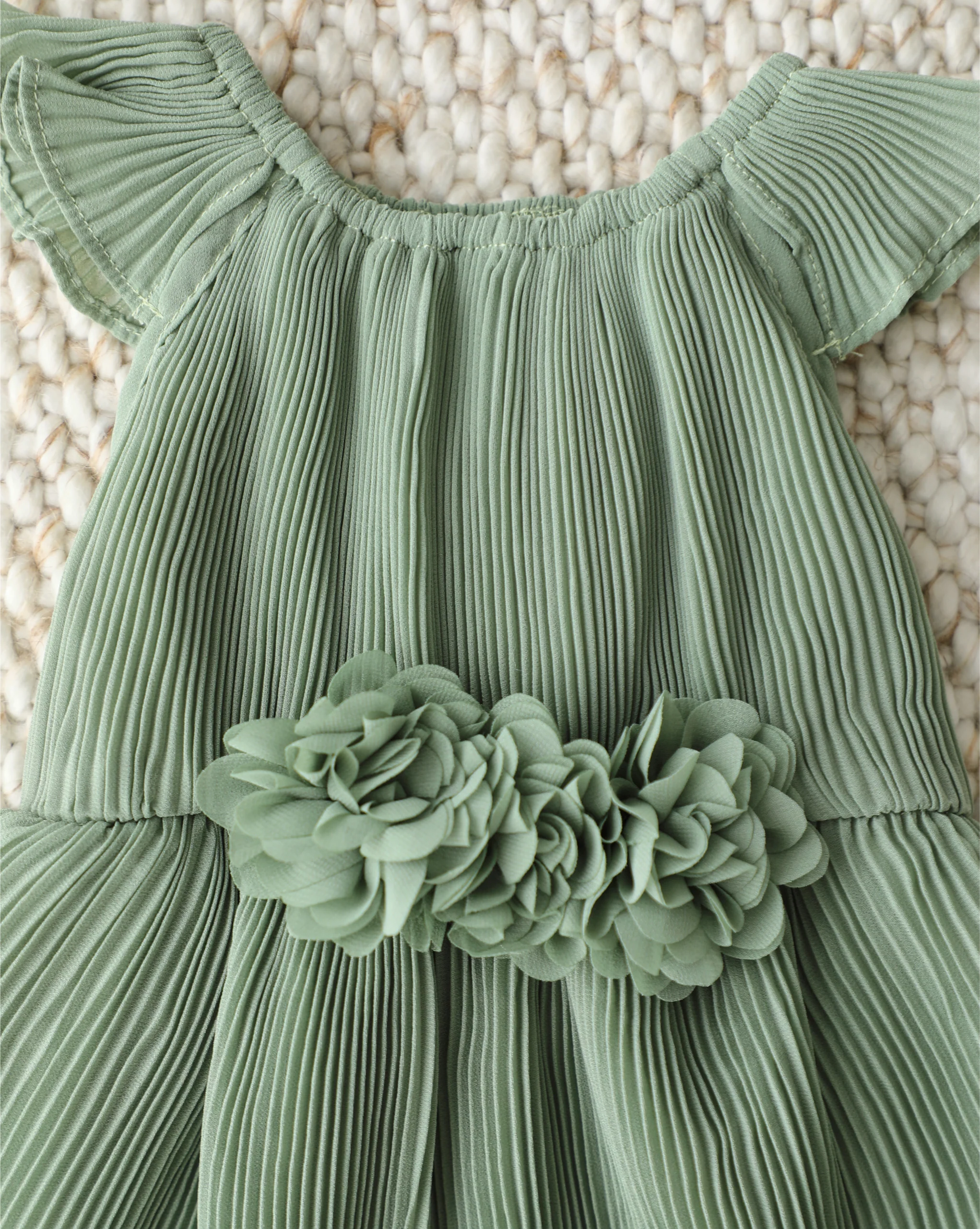 Love Story Sage Green Pleated Chiffon Dress - Image 3