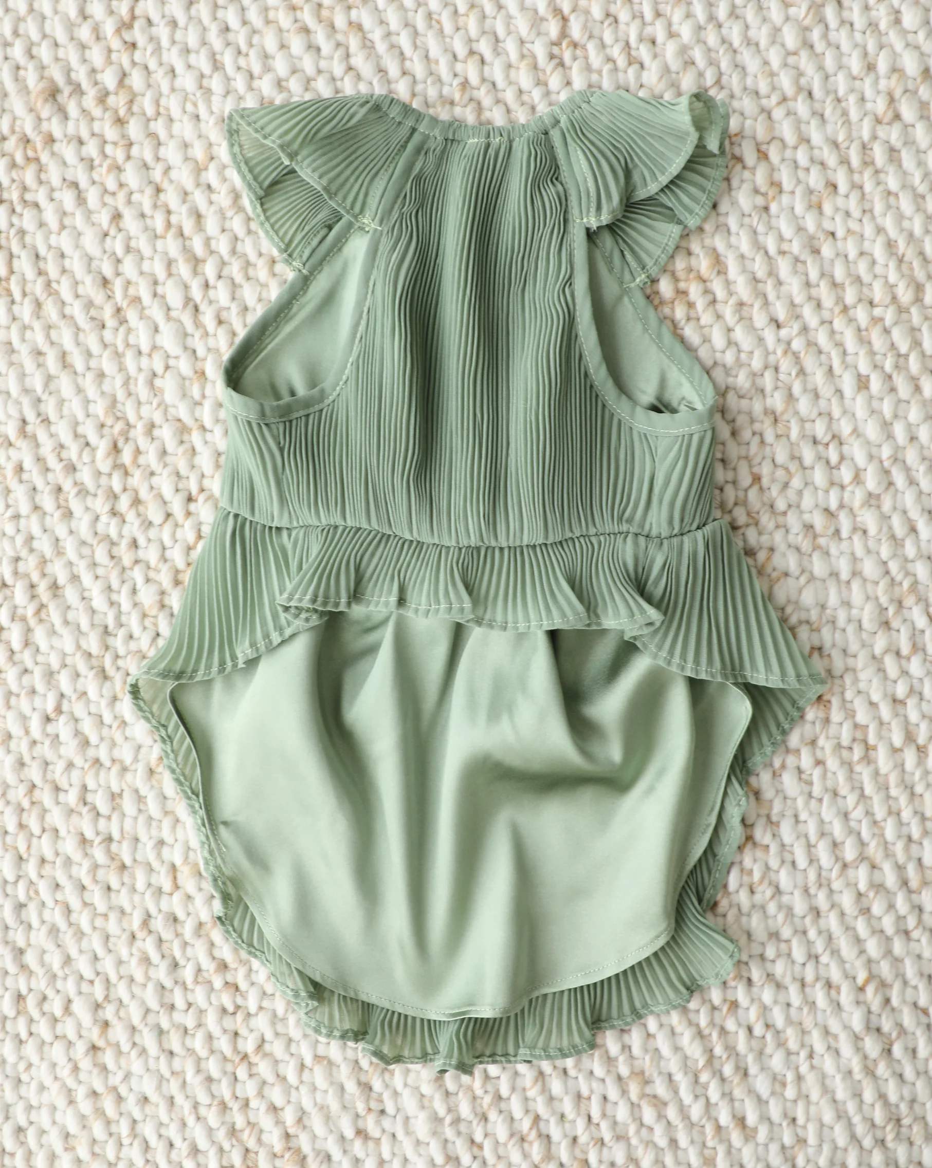 Love Story Sage Green Pleated Chiffon Dress - Image 5