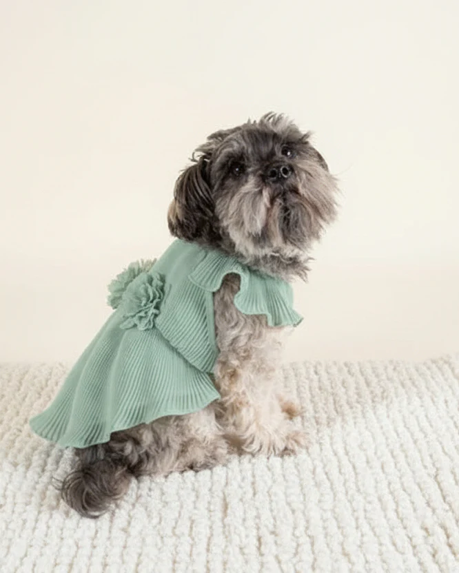 Love Story Sage Green Pleated Chiffon Dress - Image 6