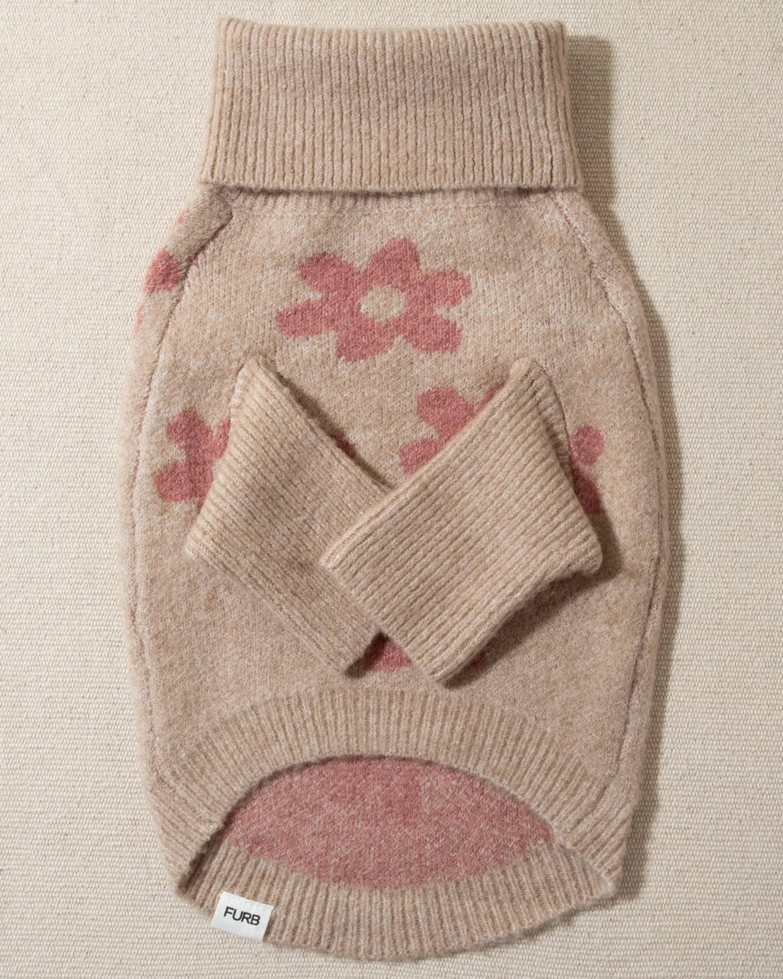 Flower Child Taupe + Pink Floral Dog Sweater - Image 3