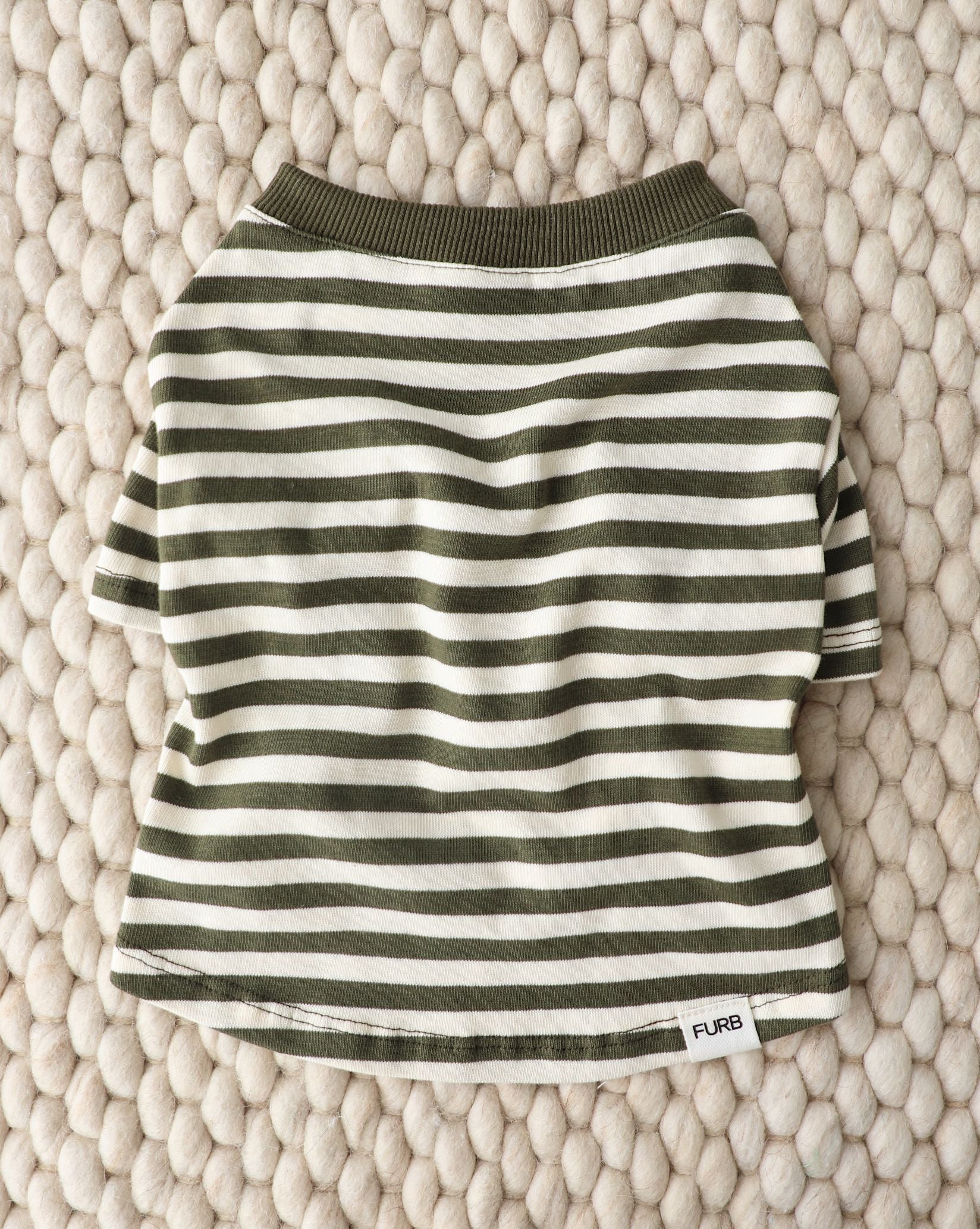 Playful Pooch Olive + Ivory Striped Dog T-Shirt - Image 5