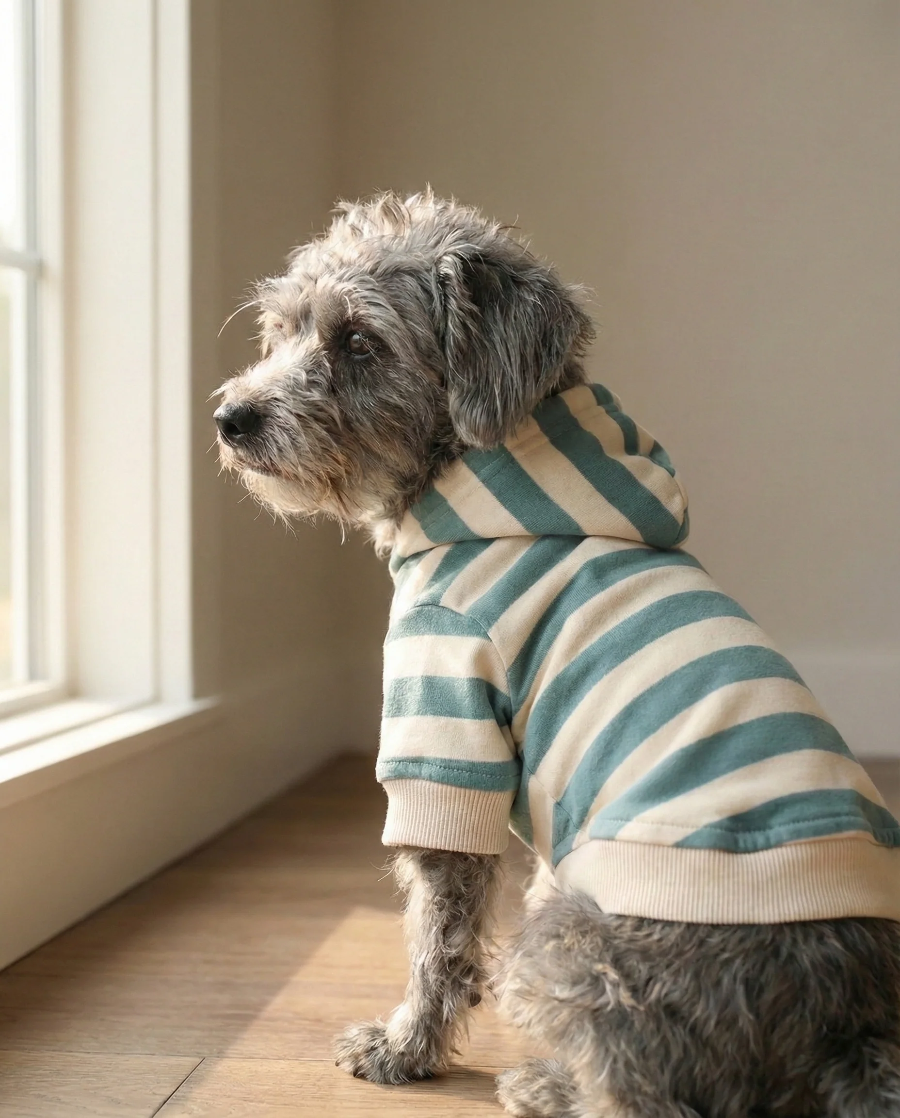 Remy Dusty Teal Stripe Dog Hoodie - Image 5