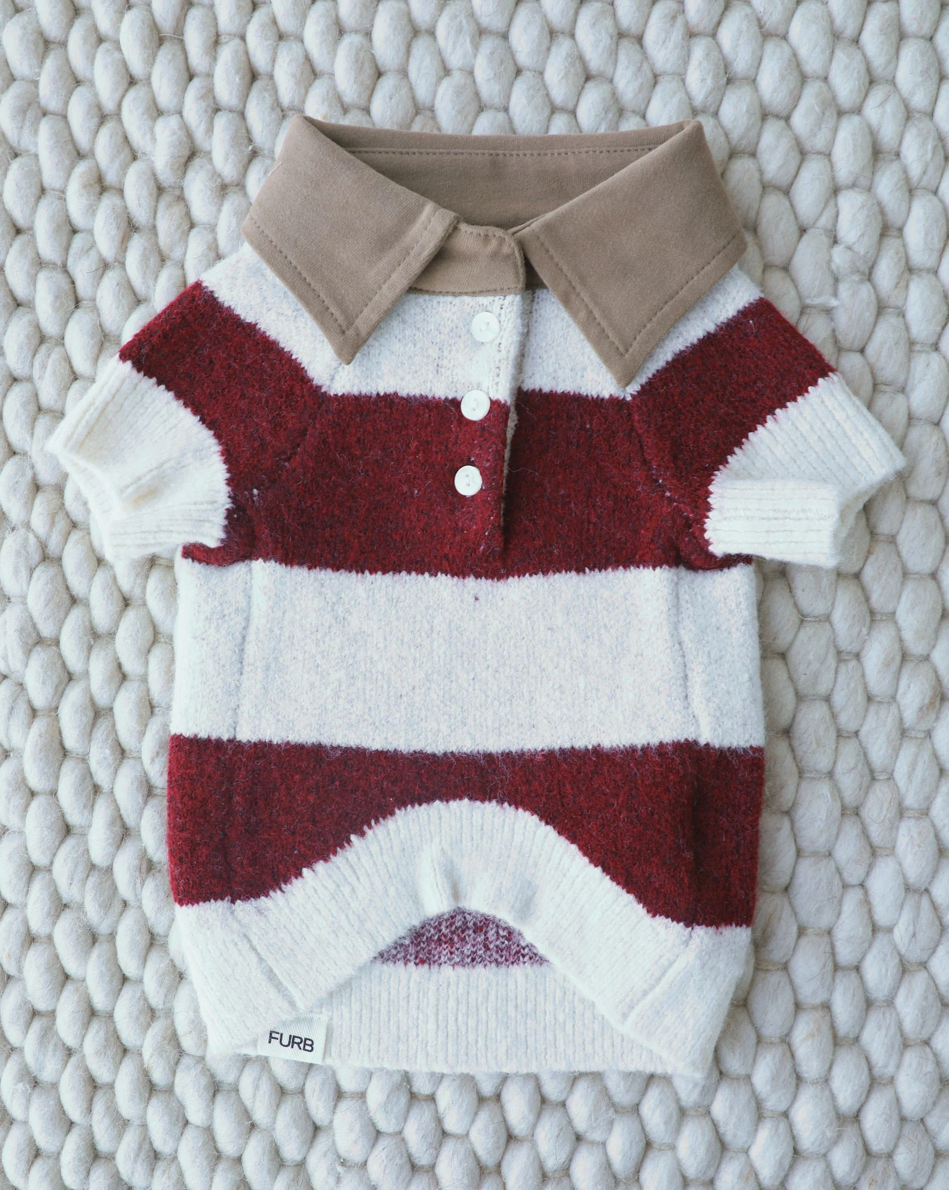 Prep School Pup Burgundy + Ivory Striped Rugby Sweater - Image 2