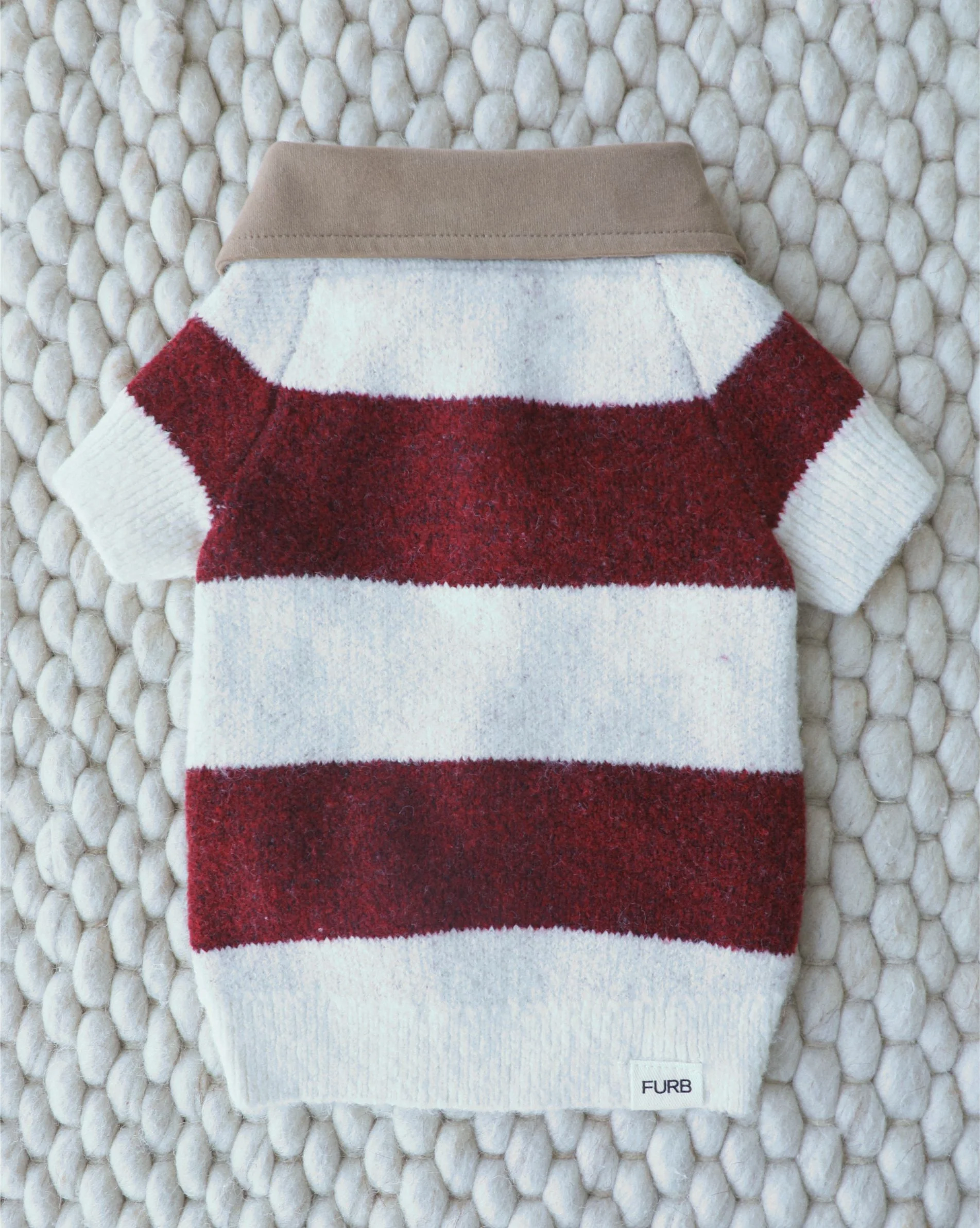 Prep School Pup Burgundy + Ivory Striped Rugby Sweater - Image 3