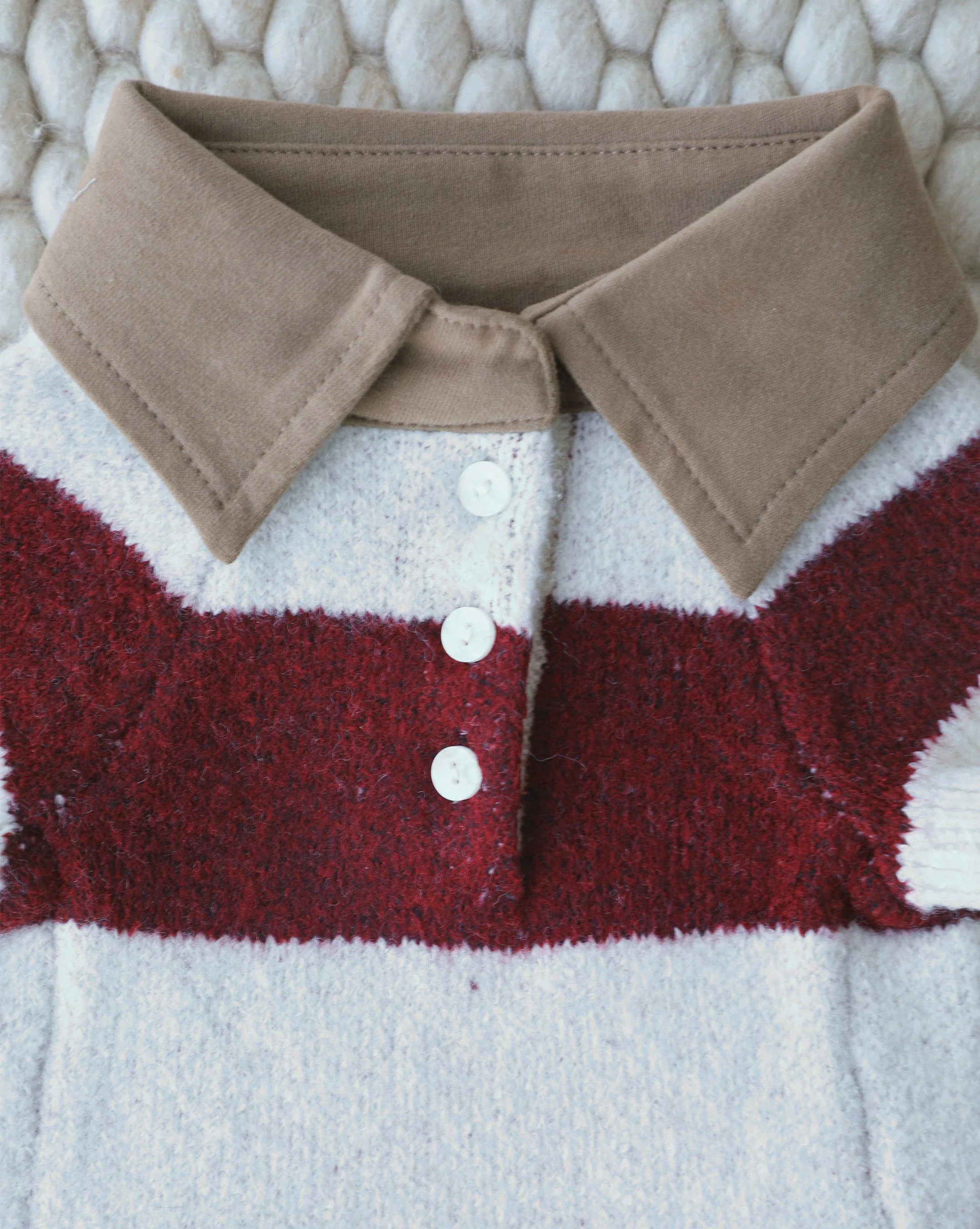 Prep School Pup Burgundy + Ivory Striped Rugby Sweater - Image 4