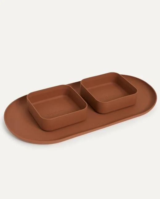 Hip To Be Square Dog Bowl + Mat Set, Brown - Image 3