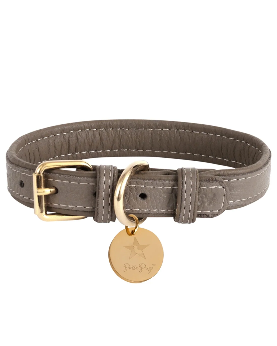 Demure Dog Taupe Leather Collar