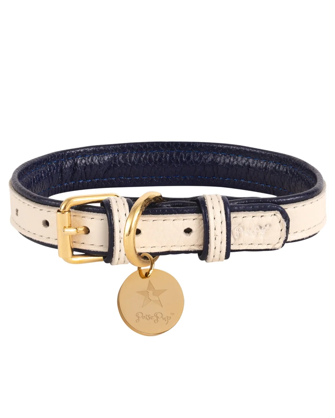 Demure Dog Ivory + Navy Leather Collar