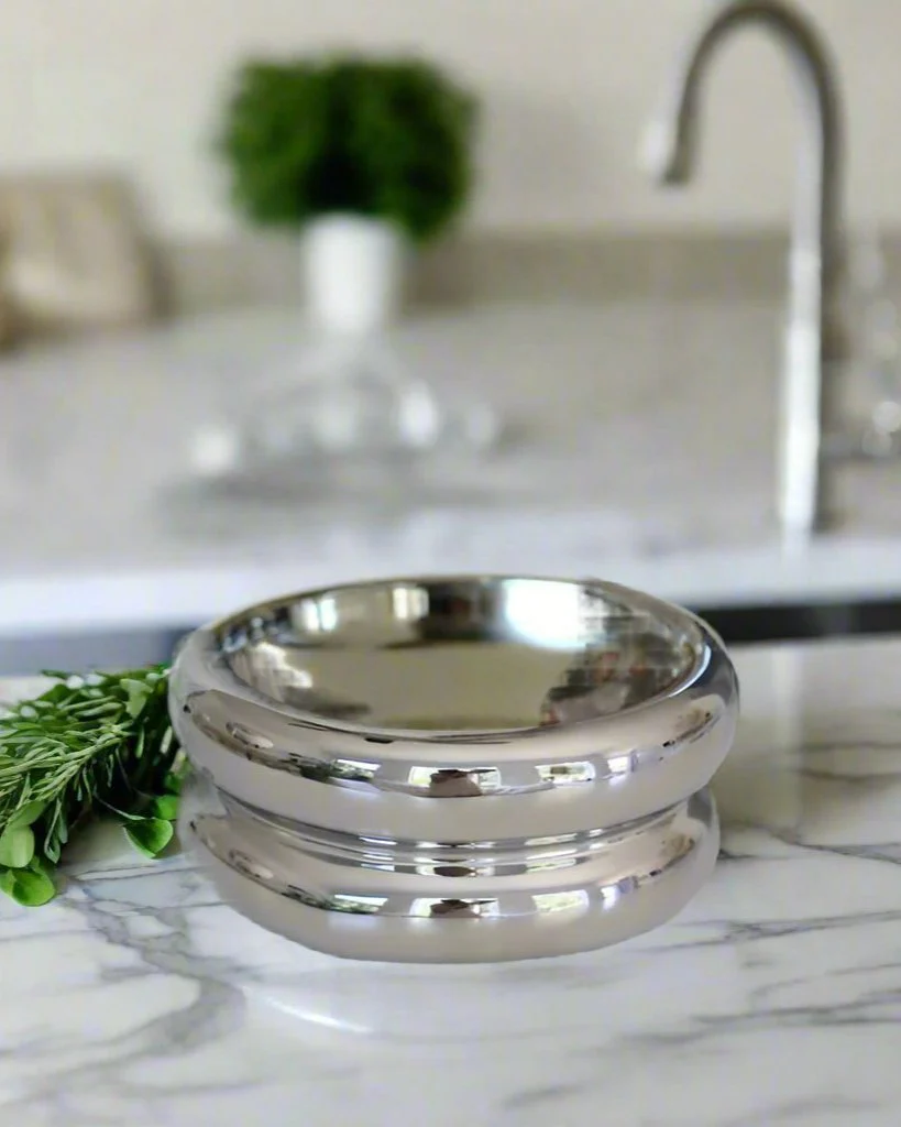 Modern Muse Tall Halo Pet Bowl in Chrome - Image 3