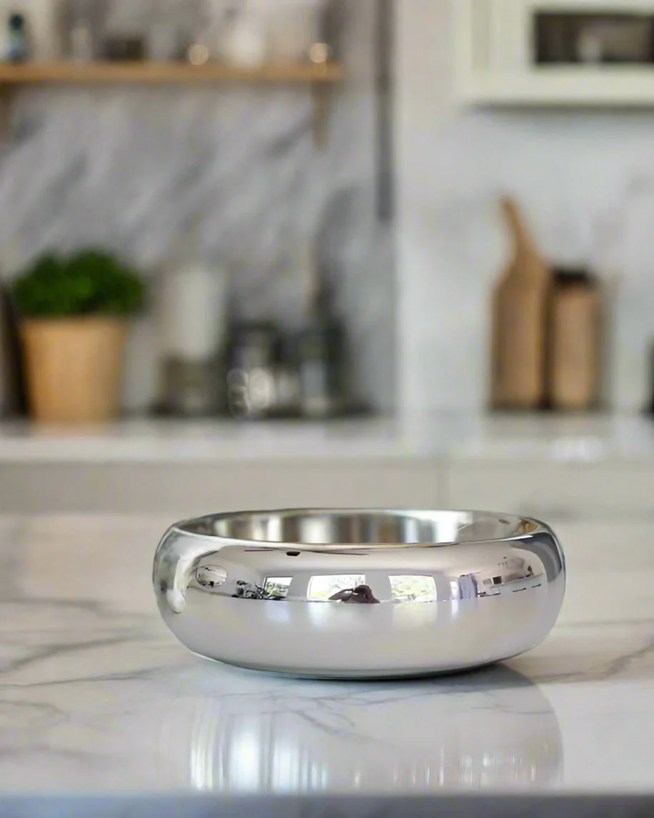 Modern Muse Low Halo Pet Bowl in Chrome