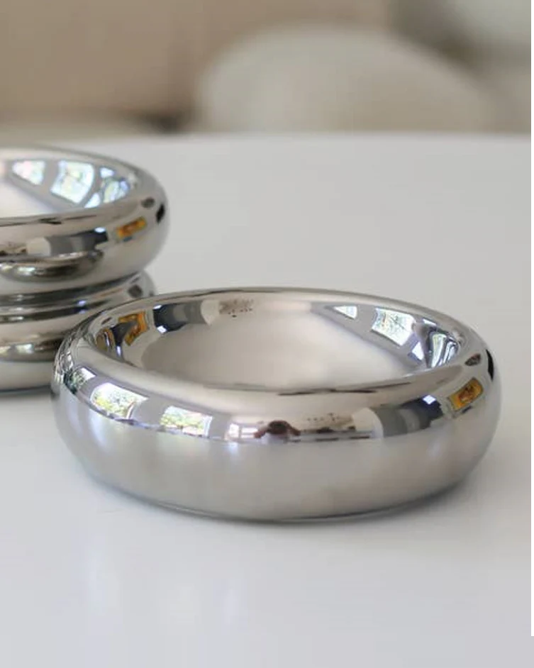 Modern Muse Low Halo Pet Bowl in Chrome - Image 2