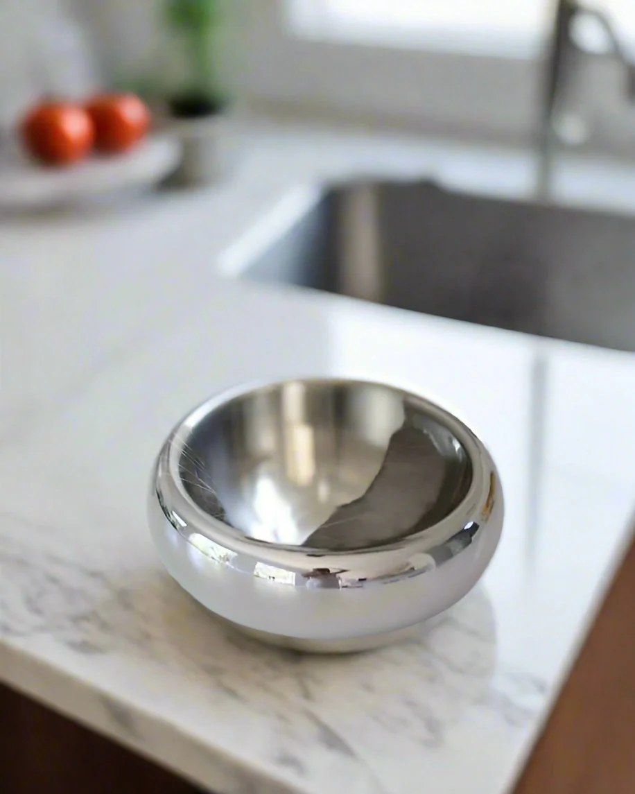 Modern Muse Low Halo Pet Bowl in Chrome - Image 3