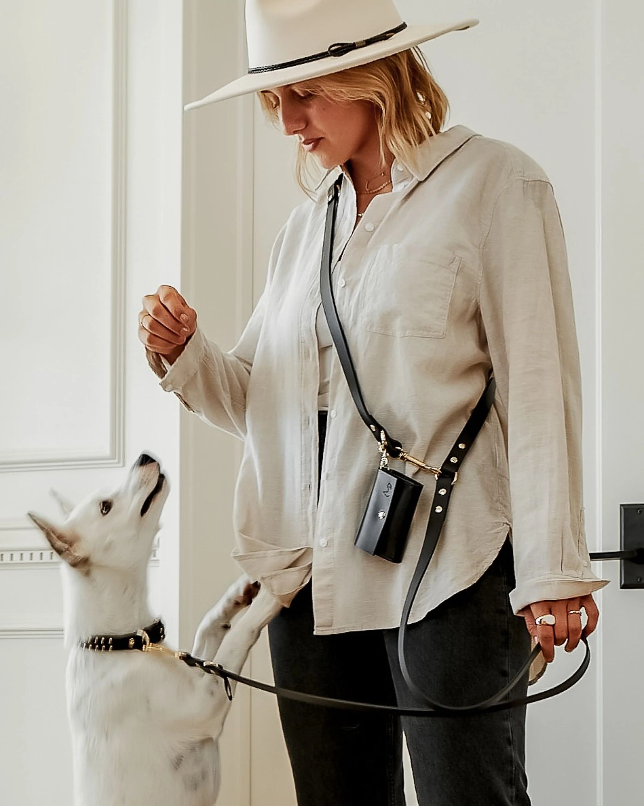 Multi-Position Black Leather Dog Leash - Image 4