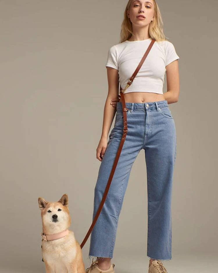 Multi-Position Brown Leather Dog Leash