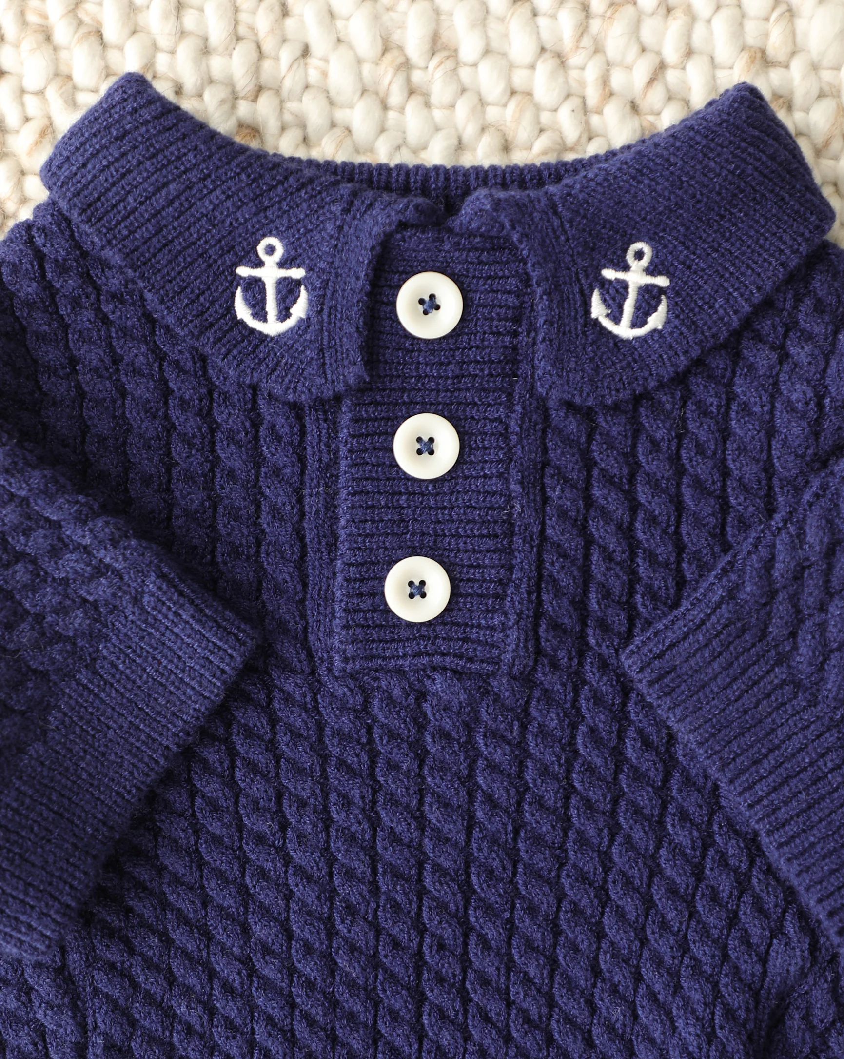 Little Skipper Navy Cable Knit Polo Sweater - Image 4