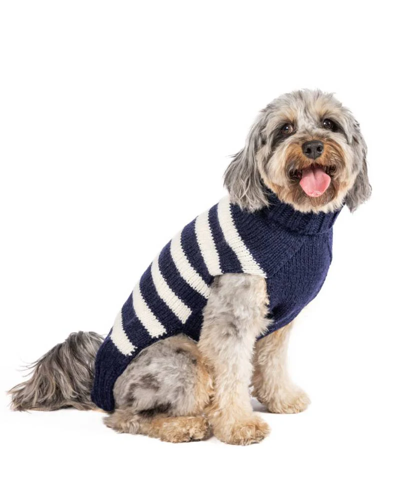 Between the Lines Navy Alpaca Stripe Dog Sweater - Image 3