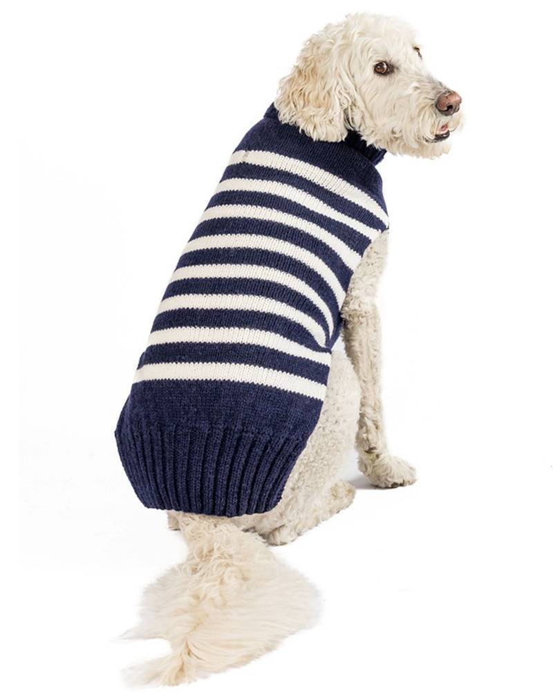 Between the Lines Navy Alpaca Stripe Dog Sweater - Image 4
