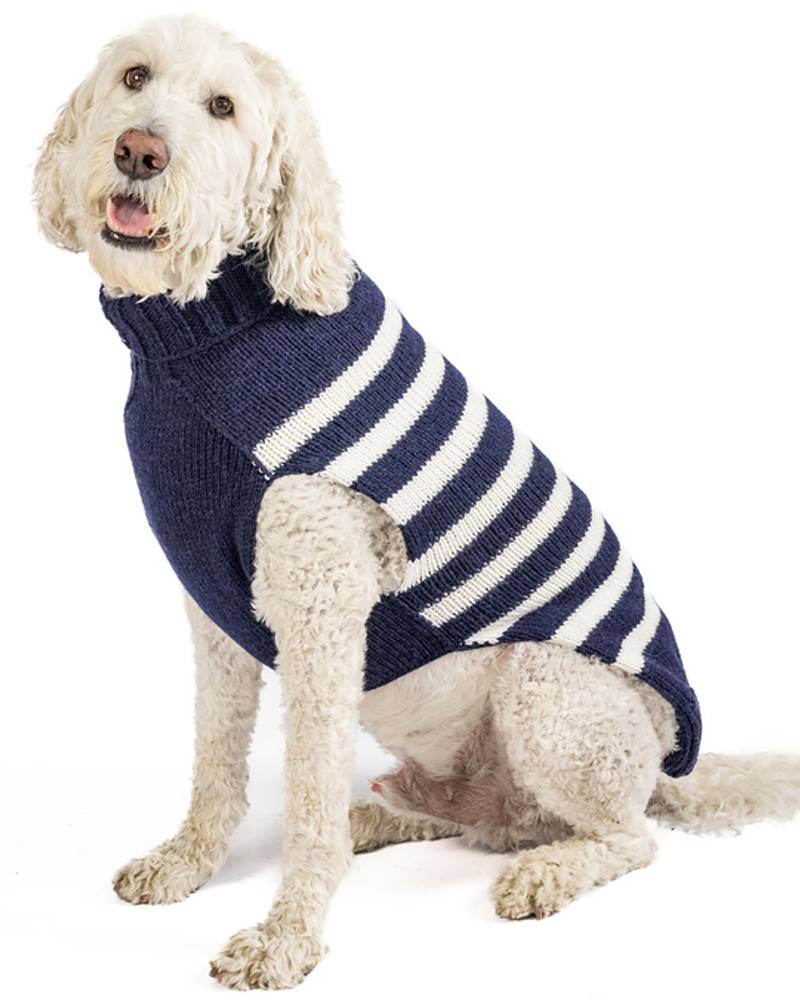 Between the Lines Navy Alpaca Stripe Dog Sweater - Image 5