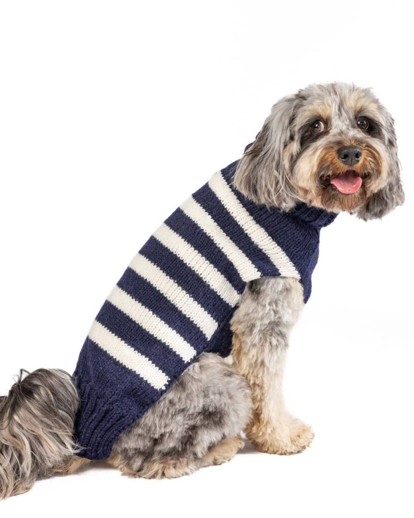 Between the Lines Navy Alpaca Stripe Dog Sweater - Image 7