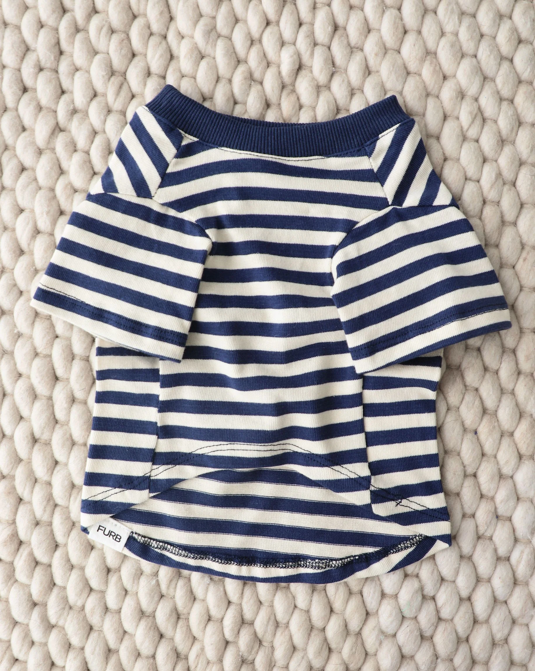 Playful Pooch Navy + Ivory Striped Dog T-Shirt - Image 3