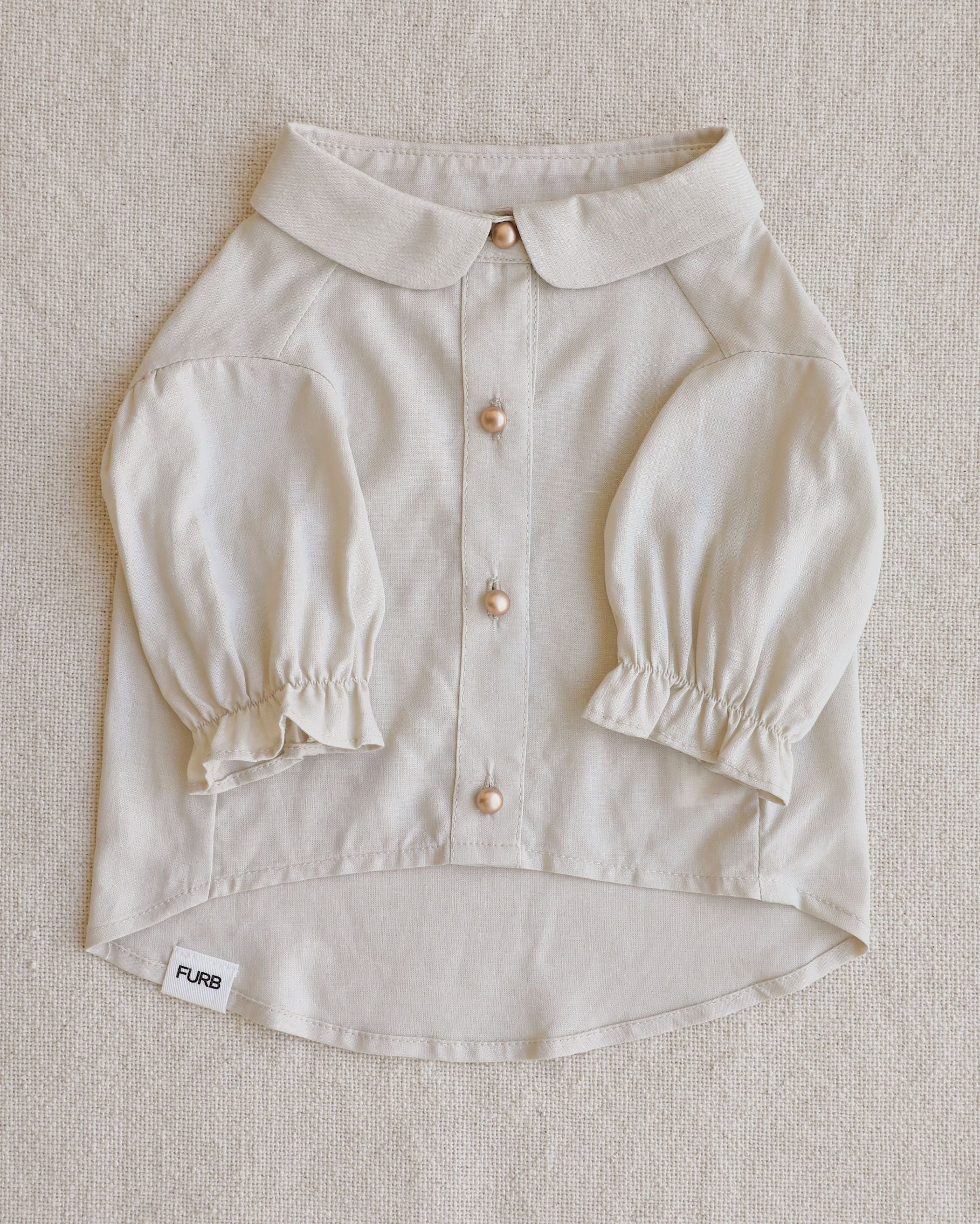 Mon Petit Oatmeal Linen Dog Blouse - Image 2