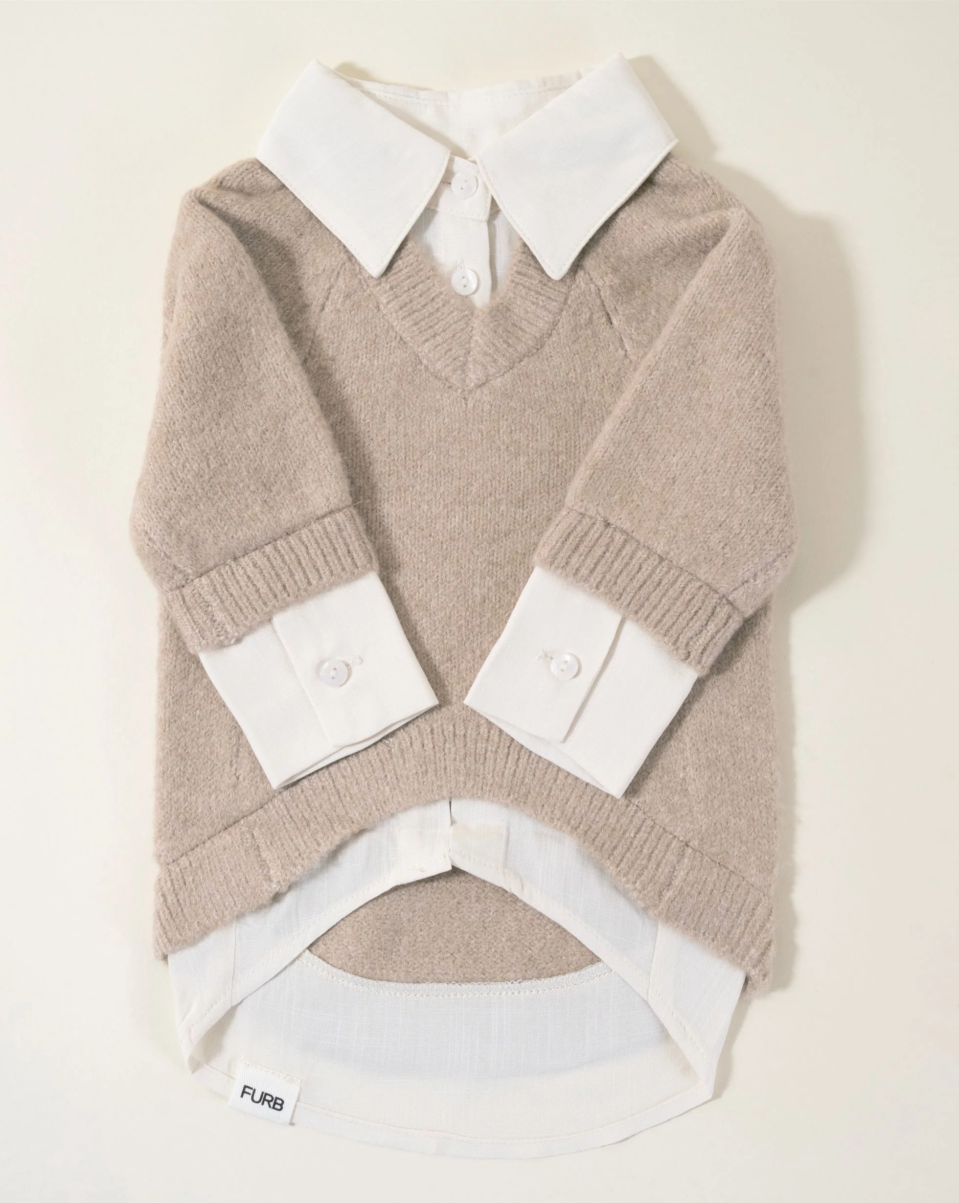 Like A Boss Two-fer Collared Tan Dog Sweater