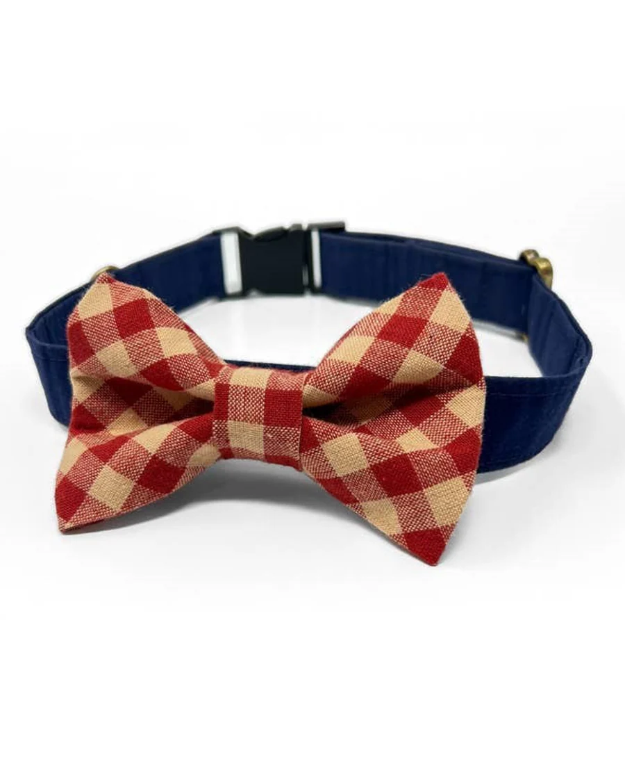 Take a Bow Red + Tan Check Bow Tie - Image 4