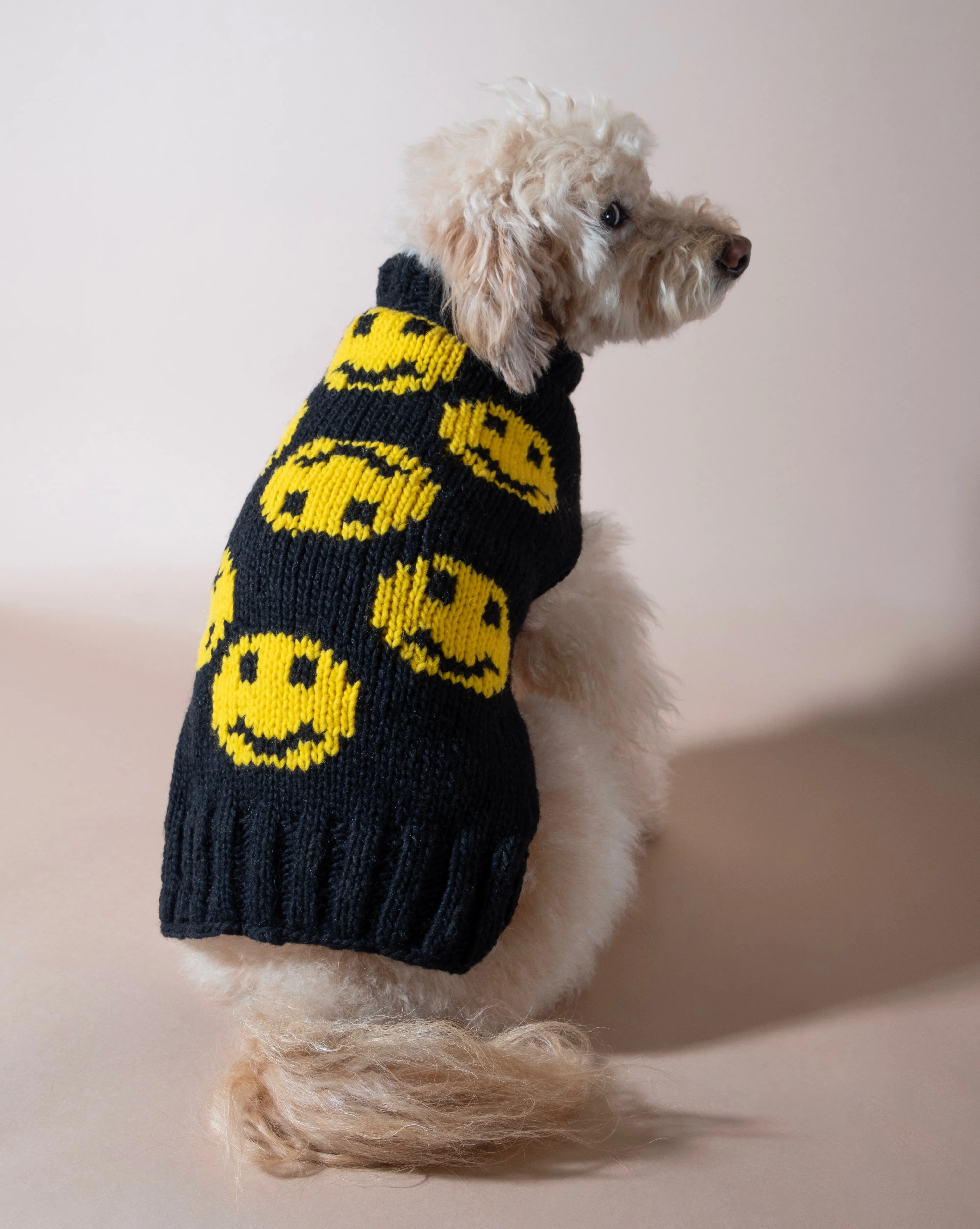 Grin + Wear It Black Smiley Dog Sweater