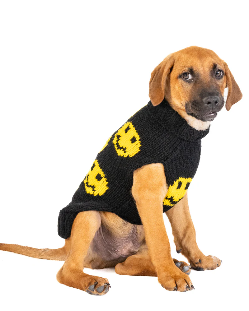 Grin + Wear It Black Smiley Dog Sweater - Image 7