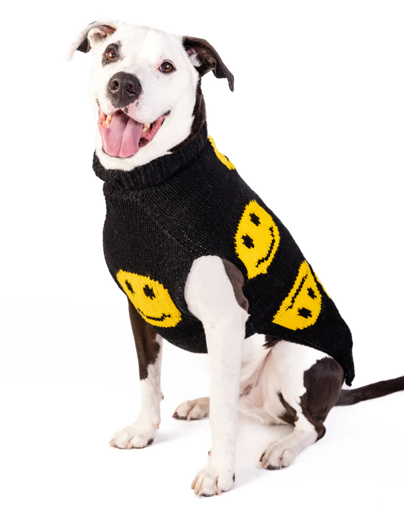 Grin + Wear It Black Smiley Dog Sweater - Image 8