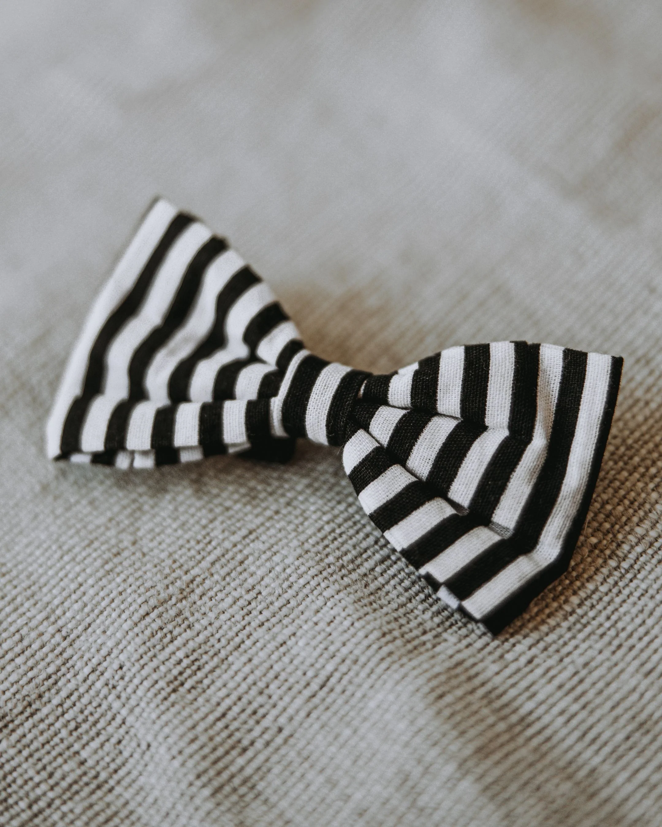 Captain Black + White Striped Dog Bow Tie