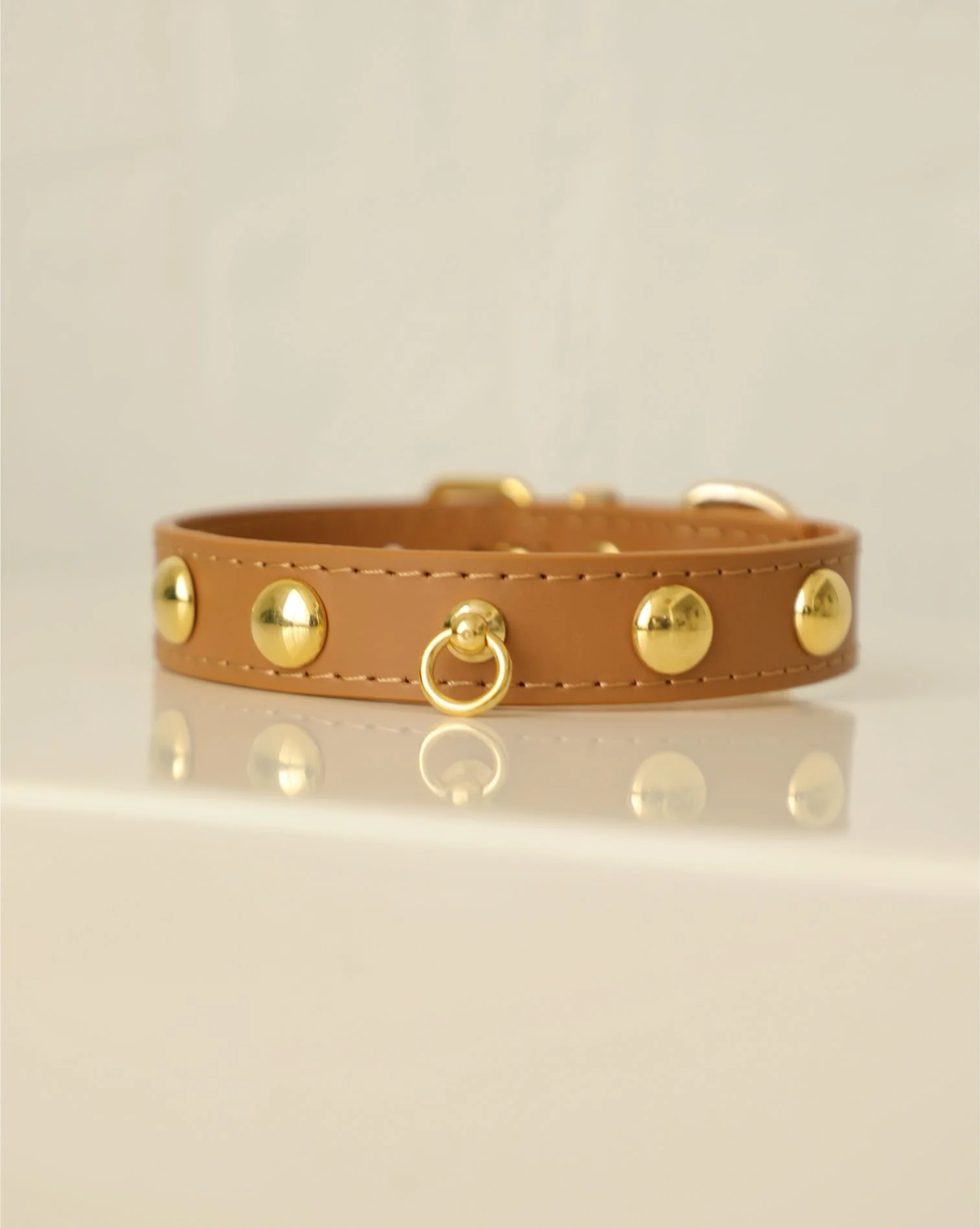Nara Studded Camel Leather Collar