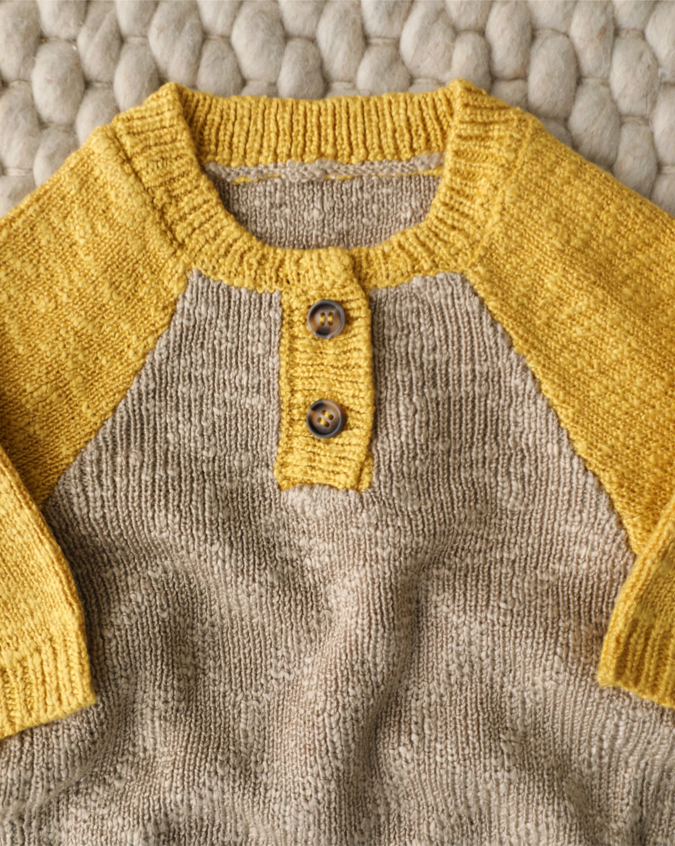 Golden Hour Tan + Mustard Henley Slub Sweater - Image 3